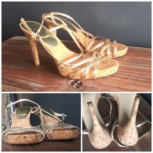 Guess golden strappy stiletto heel pump size 7.5